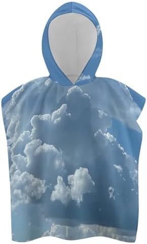 Kids Hooded Bath Towel with White Clouds Print