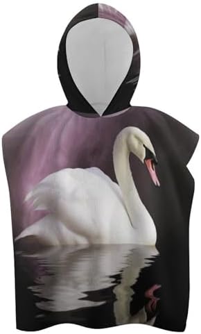 Kids Hooded Bath Towel with White Swan Print