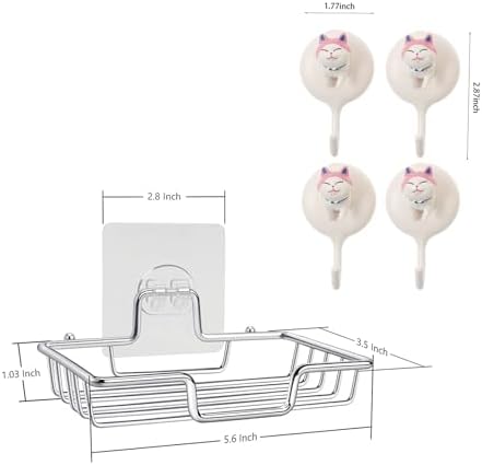 Stainless Steel Soap Holder with 4 Cat Head Hooks for Bathroom Organization