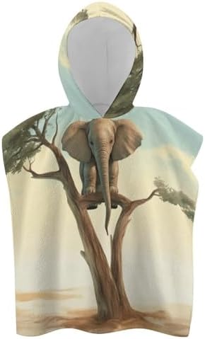 Kids Hooded Beach Towel with Elephant Print
