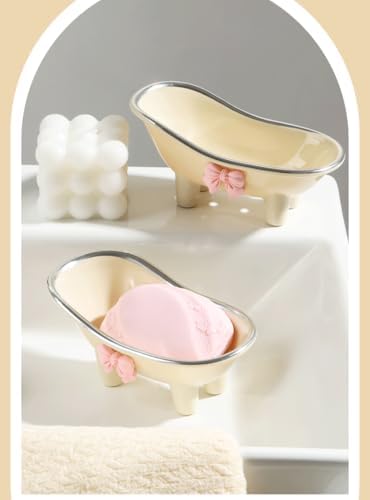 Whimsical Bathtub Shaped Soap Dish with Pink Bow