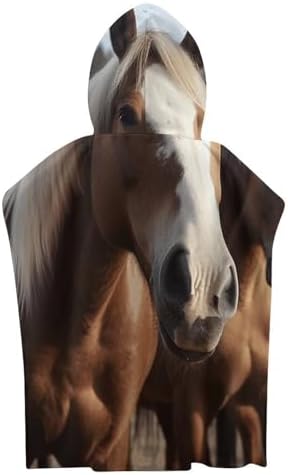 Kids Hooded Bath Towel with Horses Print
