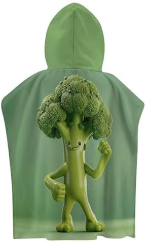 Kids Hooded Bath Towel with Green Broccoli Design