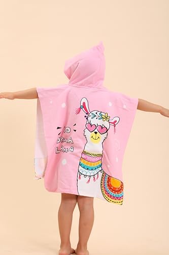 TEHALK Kids Hooded Beach Towel 24x24 Alpaca Unicorn Pattern