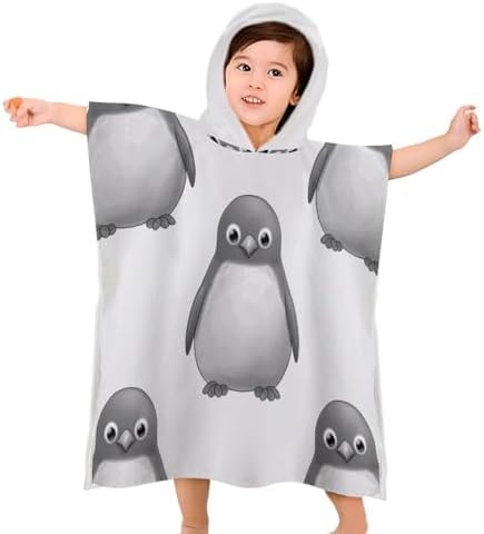 Kids Grey Penguin Print Hooded Bath Towel