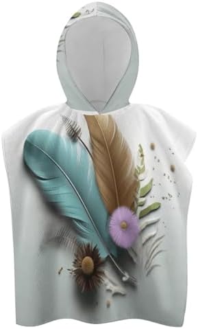 Kids Hooded Towel with Feather Flower Print