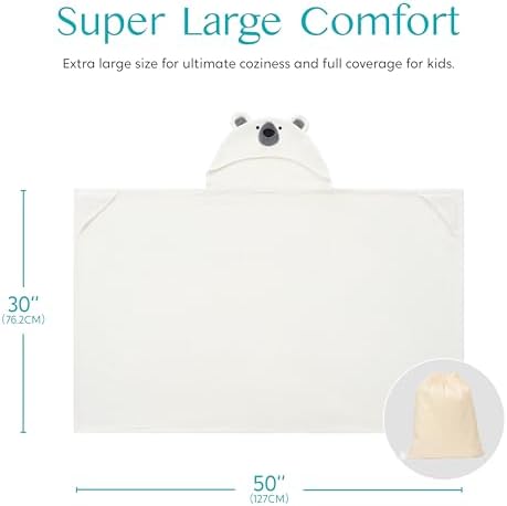 Joiedomi Hooded Towel for Kids 30 x 50 White Bear