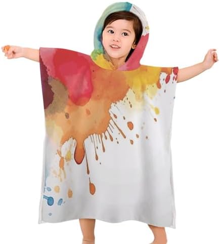Kids Hooded Bath Towel with Watercolor Design