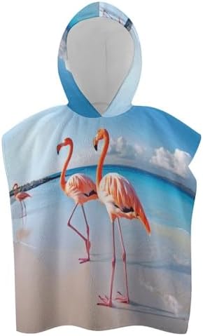 Kids Bath Towel with Flamingo Print Hood