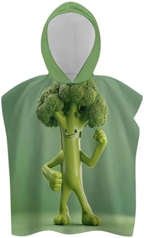 Kids Hooded Bath Towel with Green Broccoli Design