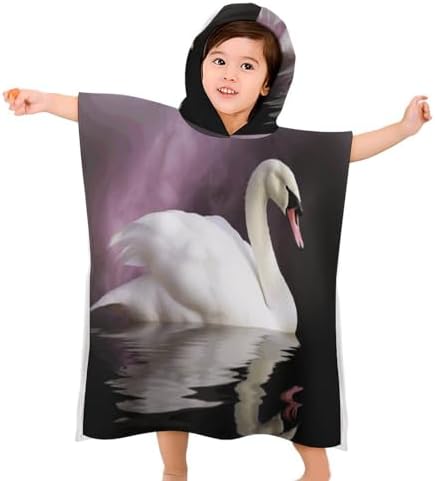Kids Hooded Bath Towel with White Swan Print