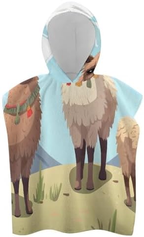 Kids Hooded Towel with Llama and Alpaca Print