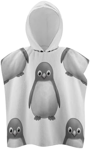 Kids Grey Penguin Print Hooded Bath Towel