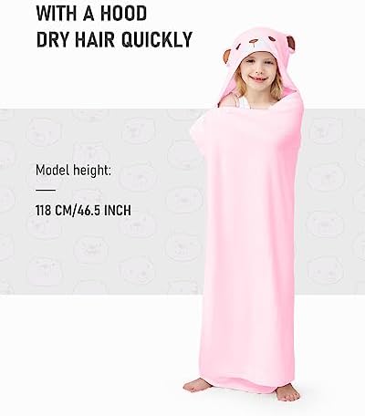ZIONOR Hooded Bath Towel for Kids - Pink Bear