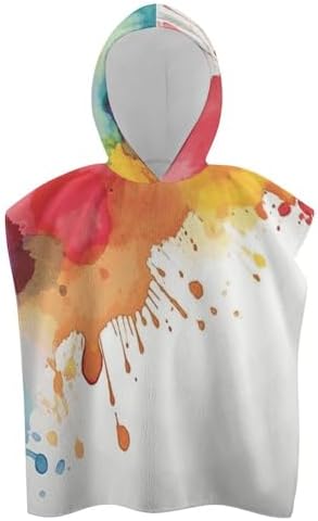 Kids Hooded Bath Towel with Watercolor Design