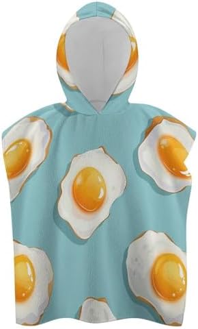 Kids Hooded Beach Towel with Blue Fried Egg Print