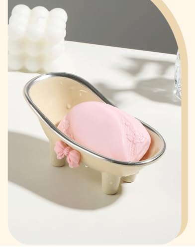 Whimsical Bathtub Shaped Soap Dish with Pink Bow