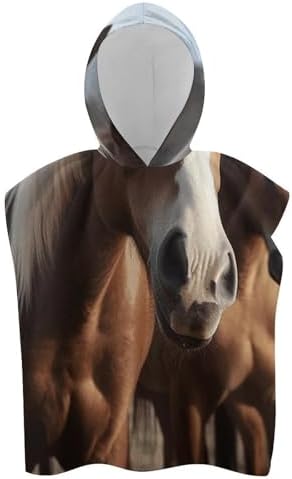 Kids Hooded Bath Towel with Horses Print