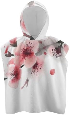 Kids Hooded Bath Towel with Cherry Florals Print