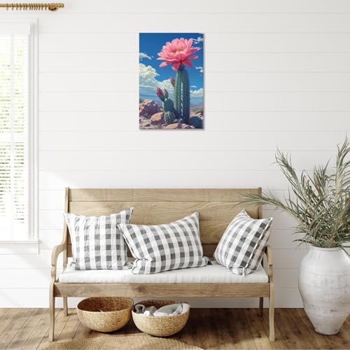 Desert Landscape Cactus Poster 12x16in Framed
