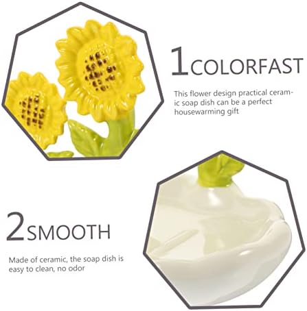 Ciieeo Ceramic Soap Dish with Drainage Sunflower Holder for Bathroom Kitchen