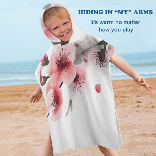 Kids Hooded Bath Towel with Cherry Florals Print