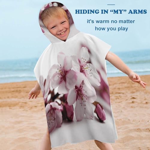 Peach Flower Printed Kids Hooded Beach Towel