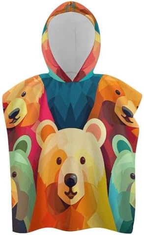 Colorful Bear Hooded Bath Towel for Kids