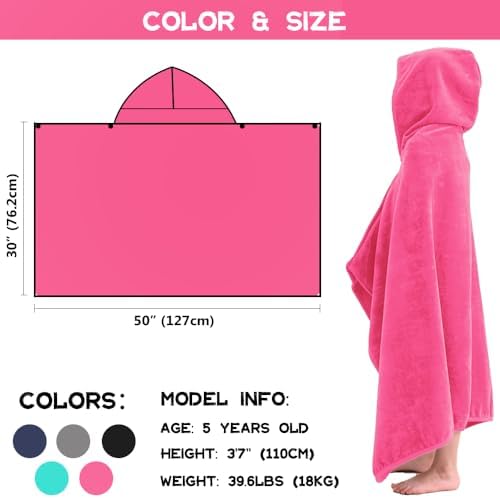 Hiturbo Kids Hooded Bath Towel - Pink 50x30 Inches