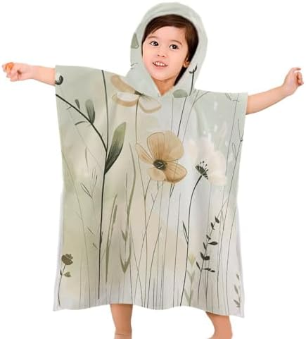 Kids Hooded Beach Towel with Delicate Flower Print