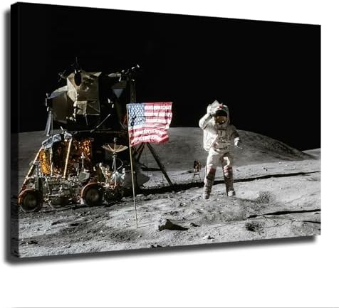 Apollo 11 Moon Landing Flag Saluting Poster Canvas
