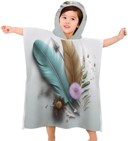 Kids Hooded Towel with Feather Flower Print