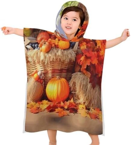 Kids Hooded Bath Towel with Autumn Thanksgiving Print