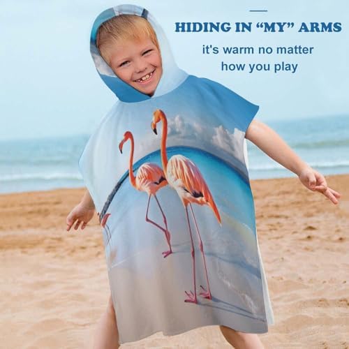 Kids Bath Towel with Flamingo Print Hood