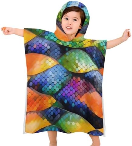 Kids Bath Towel with Hood Rainbow Fish Design