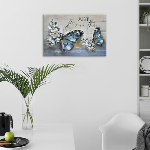 Farmhouse Blue Butterfly Wall Art Canvas Print