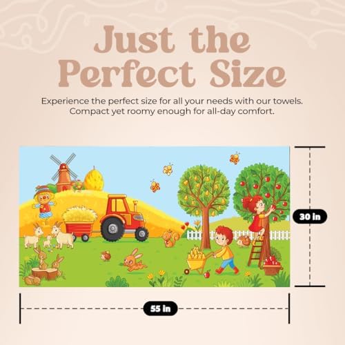 Khelo Kids Bath Towels Farm Animals Cotton 30x55 Inches