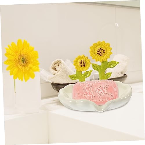 Ciieeo Ceramic Soap Dish with Drainage Sunflower Holder for Bathroom Kitchen