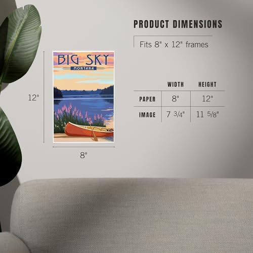 Lantern Press 8x12 Art Print Big Sky Montana Canoe Lake