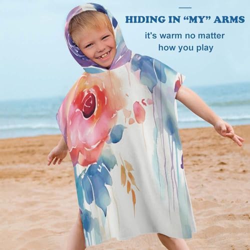 Watercolor Floral Kids Hooded Beach Towel