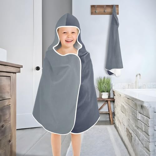 Blue Grey Gradient Kids Bath Towels with Hood