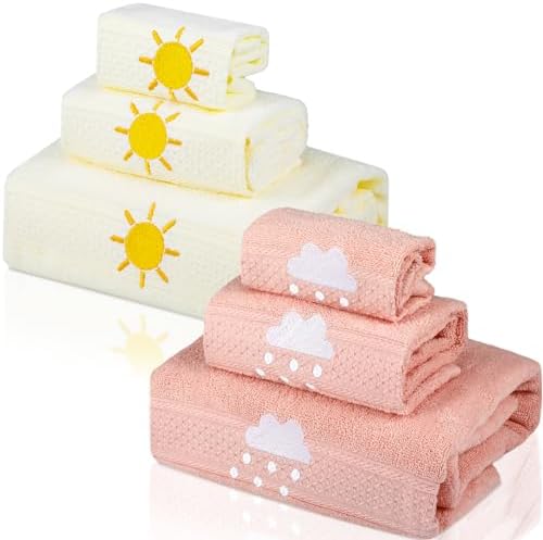 6 Pcs Kids Girls Bath Towel Set 100 Cotton Soft Embroidered