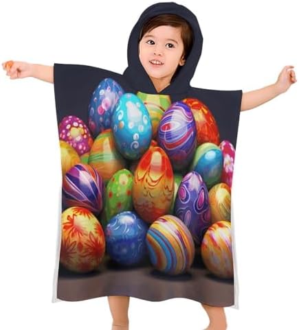 Kids Hooded Bath Towel with Easter Eggs Design