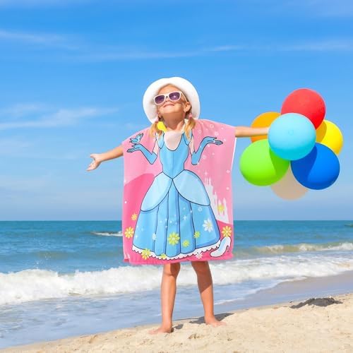 Kids Hooded Beach Towel Princess Poncho for Girls 3-8 Years Old