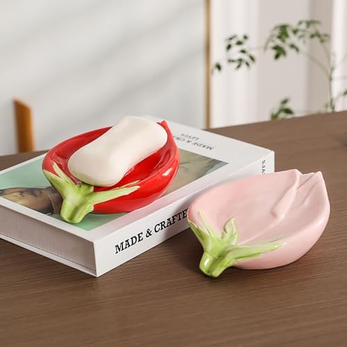 Ceramic Self Draining Soap Dish with Rose Design