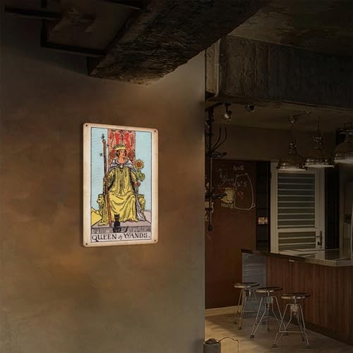 KERUNSM Queen of Wands Tarot Poster Retro Metal Wall Art 8x12 Inches