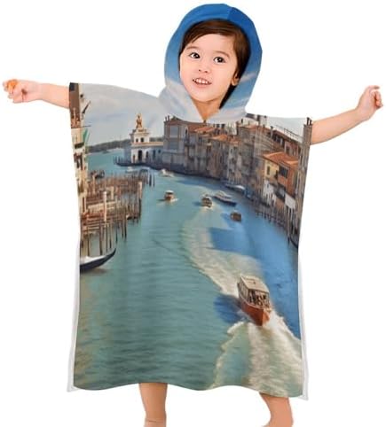 Kids Hooded Bath Towel with Grand Canal Italy Print