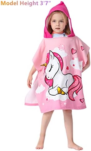 Kids Hooded Poncho Towel with 3D Unicorn Design