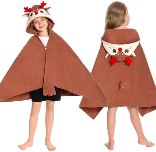 OLAOLA Reindeer Hooded Towel for Kids 3-12 Years