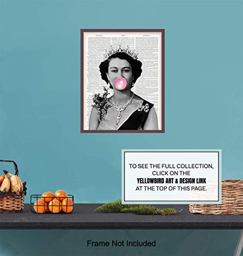 Queen Elizabeth Blowing Bubbles Funny Wall Art Print 8x10